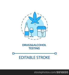 Drugs and alcohol testing concept icon. Impairment and intoxication level idea thin line illustration. Oral fluid s&les. Vector isolated outline RGB color drawing. Editable stroke. Drugs and alcohol testing concept icon