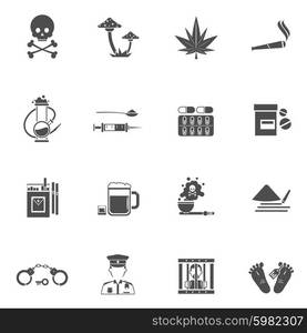 Drugs Black White Icons Set . Drugs black white icons set with danger for life symbols flat isolated vector illustration