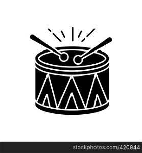 Drum black glyph icon. Musical instrument. Brazilian carnival. Festive drum parade. Samba. Musical movement. National holiday. Silhouette symbol on white space. Vector isolated illustration