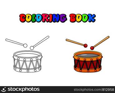 Drum coloring pages cartoon icon symbol design isolated on white background