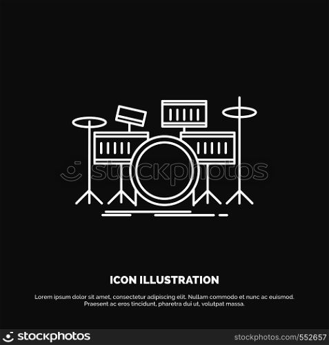 drum, drums, instrument, kit, musical Icon. Line vector symbol for UI and UX, website or mobile application. Vector EPS10 Abstract Template background