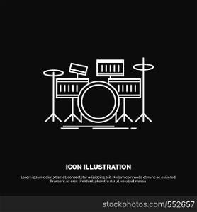 drum, drums, instrument, kit, musical Icon. Line vector symbol for UI and UX, website or mobile application. Vector EPS10 Abstract Template background
