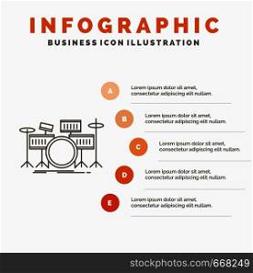 drum, drums, instrument, kit, musical Infographics Template for Website and Presentation. Line Gray icon with Orange infographic style vector illustration. Vector EPS10 Abstract Template background