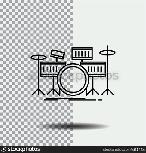 drum, drums, instrument, kit, musical Line Icon on Transparent Background. Black Icon Vector Illustration. Vector EPS10 Abstract Template background