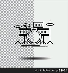 drum, drums, instrument, kit, musical Line Icon on Transparent Background. Black Icon Vector Illustration. Vector EPS10 Abstract Template background