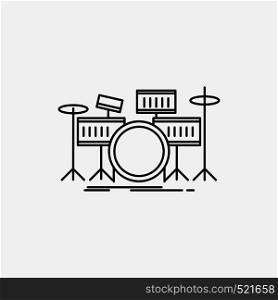 drum, drums, instrument, kit, musical Line Icon. Vector isolated illustration. Vector EPS10 Abstract Template background