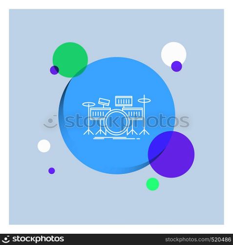 drum, drums, instrument, kit, musical White Line Icon colorful Circle Background. Vector EPS10 Abstract Template background