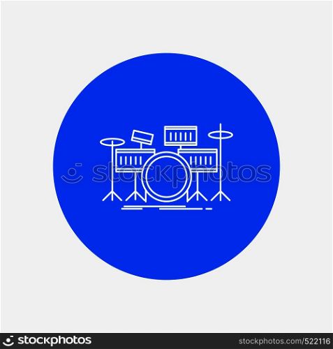 drum, drums, instrument, kit, musical White Line Icon in Circle background. vector icon illustration. Vector EPS10 Abstract Template background