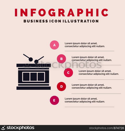 Drum, Instrument, Irish, Parade Solid Icon Infographics 5 Steps Presentation Background