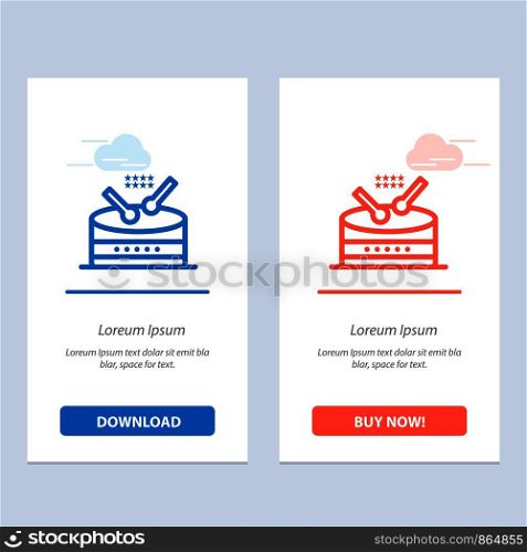 Drum, Instrument, Music, Parade Blue and Red Download and Buy Now web Widget Card Template