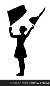 Drum Majorette Waving Two Flags in Line Routine Silhouette