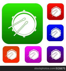 Drum set icon color in flat style isolated on white. Collection sings vector illustration. Drum set color collection