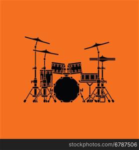 Drum set icon. Orange background with black. Vector illustration.