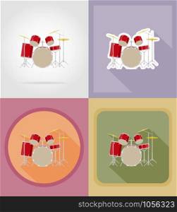 drum set kit flat icons vector illustration isolated on background