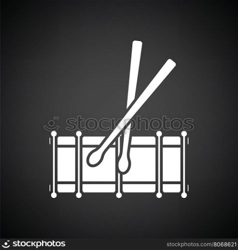 Drum toy ico. Black background with white. Vector illustration.