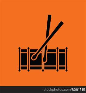 Drum toy ico. Orange background with black. Vector illustration.