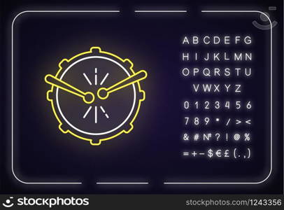 Drum with drumsticks neon light icon. View from above. Musical instrument. Brazilian carnival. Outer glowing effect. Sign with alphabet, numbers and symbols. Vector isolated RGB color illustration