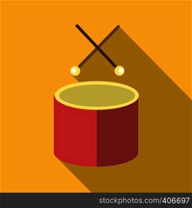 Drum with sticks icon. Flat illustration of drum with sticks vector icon for web design. Drum with sticks icon, flat style