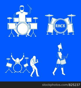 Drummer drum rock musician icons set. Simple illustration of 4 drummer drum rock musician vector icons for web. Drummer drum rock musician icons set, simple style