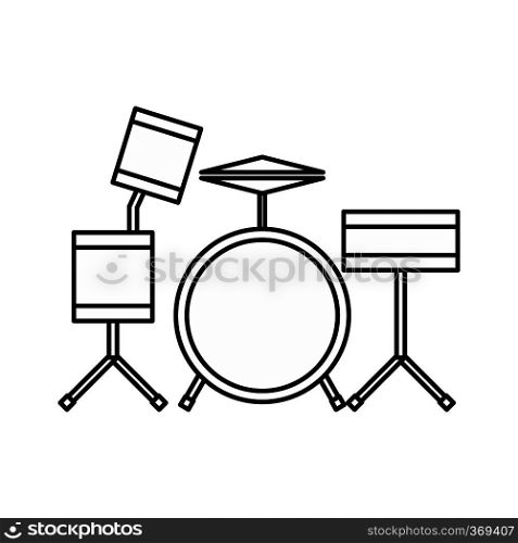 Drums icon in outline style isolated on white background. Musical instrument symbol vector illustration. Drums icon, outline style