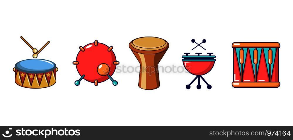 Drums icon set. Cartoon set of drums vector icons for web design isolated on white background. Drums icon set, cartoon style