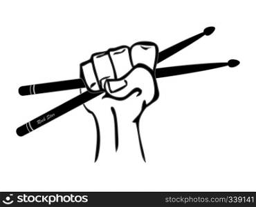Drumsticks in hand vector for rock star or rock band concept