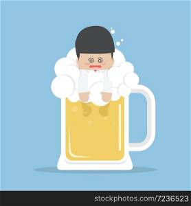 Drunk businessman in beer mug, VECTOR, EPS10