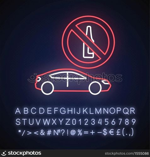 Drunk driving neon light icon. Traffic safety law, responsible drinking. Outer glowing effect. Sign with alphabet, numbers and symbols. Advice for drivers. Vector isolated RGB color illustration. Drunk driving neon light icon