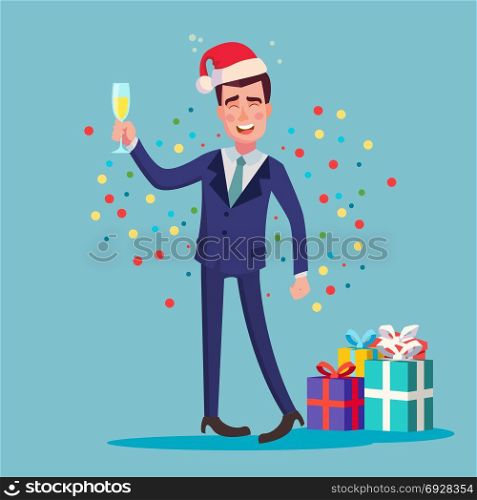 Drunk Man Vector. Alcohol. Corporate Christmas Party At Restaurant. Drink Alcoholic Drinks. Isolated Flat Cartoon Character Illustration. Drunk Man Vector. Alcohol. Corporate Christmas Party At Restaurant. Drink Alcoholic Drinks. Isolated Cartoon Illustration