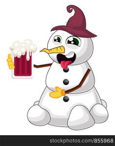 Drunk snowman illustration vector on white background