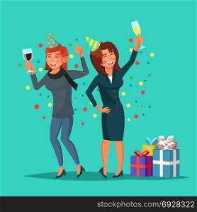 Drunk Women Vector. Alcohol Concept. Friends At Corporate Party At Restaurant. Drink Alcoholic Drinks. Isolated Flat Cartoon Character Illustration. Drunk Women Vector. Alcohol Concept. Friends At Corporate Party At Restaurant. Drink Alcoholic Drinks. Isolated Illustration