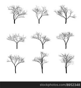 Dry bare trees silhouette set vector image