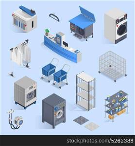 Dry Cleaning And Laundry Service Isometric Set . Dry cleaning and laundry service isometric set with icons of washing machine ironing board cleansers and carts for clean clothes