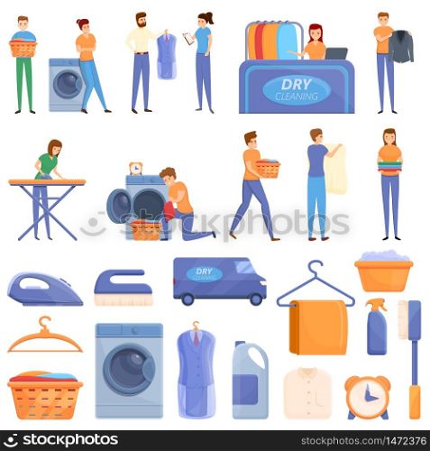 Dry cleaning icons set. Cartoon set of dry cleaning vector icons for web design. Dry cleaning icons set, cartoon style
