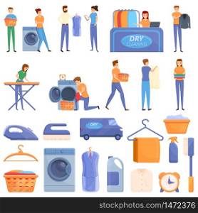 Dry cleaning icons set. Cartoon set of dry cleaning vector icons for web design. Dry cleaning icons set, cartoon style