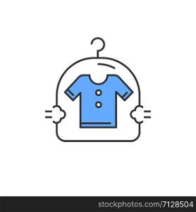 Dry cleaning service color icon. Drycleaning, laundry industry. Dirty clothes washing, textile careful drying, clean clothing package amenity. Isolated vector illustration