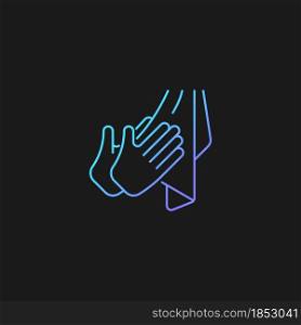 Dry hands with towel gradient vector icon for dark theme. Effective bacteria removing. Using paper and textile towels. Thin line color symbol. Modern style pictogram. Vector isolated outline drawing. Dry hands with towel gradient vector icon for dark theme