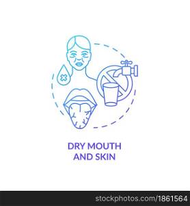 Dry mouth and skin blue gradient concept icon. Dehydration causes and symptoms. Saliva deficiency. Body fluid loss abstract idea thin line illustration. Vector isolated outline color drawing.. Dry mouth and skin blue gradient concept icon