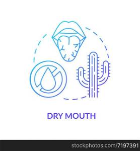 Dry mouth blue concept icon. Dehydration sign. Oral problem. Sore throat. Lack of saliva on tongue. Rotavirus symptom idea thin line illustration. Vector isolated outline RGB color drawing