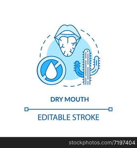 Dry mouth turquoise concept icon. Dehydration sign. Oral problem. Lack of saliva on tongue. Rotavirus symptom idea thin line illustration. Vector isolated outline RGB color drawing. Editable stroke