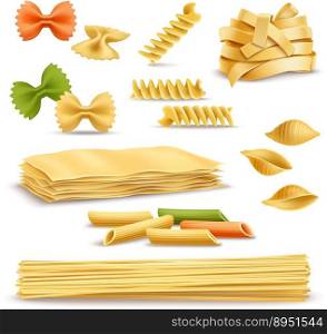 Dry pasta assortment realistic icons set vector image