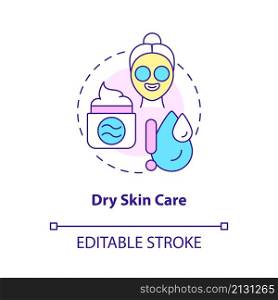 Dry skin care concept icon. Everyday beauty tips. Cosmetological procedures abstract idea thin line illustration. Isolated outline drawing. Editable stroke. Roboto-Medium, Myriad Pro-Bold fonts used. Dry skin care concept icon