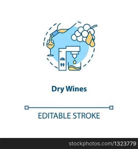 Dry wines concept icon. Winetasting, winemaking idea thin line illustration. Alcohol drink with no residual sugar, absence of sweetness. Vector isolated outline RGB color drawing. Editable stroke