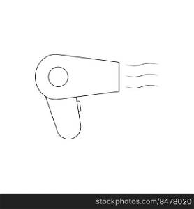dryer hair icon, hairdryer with blow air, use appliance, thin line web symbol on white background 