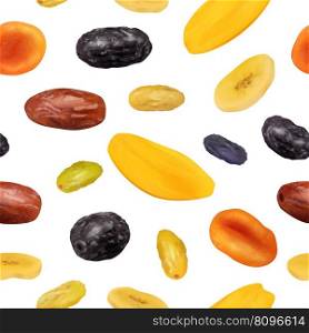 Drying fruit pattern. Natural helthy fruits dried prune figs apples apricots and raisins decent vector printing design seamless template for food menu. Illustration of background ingredient natural. Drying fruit pattern. Natural helthy fruits dried prune figs apples apricots and raisins decent vector printing design seamless template for food menu