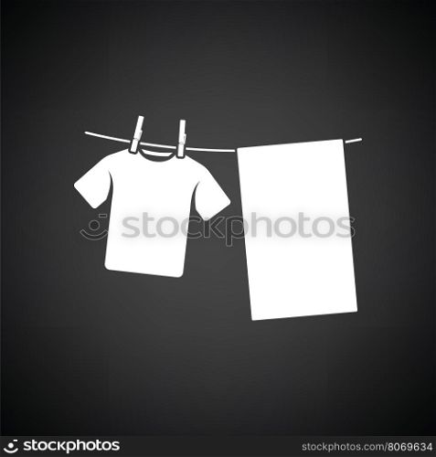 Drying linen icon. Black background with white. Vector illustration.