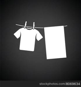 Drying linen icon. Black background with white. Vector illustration.
