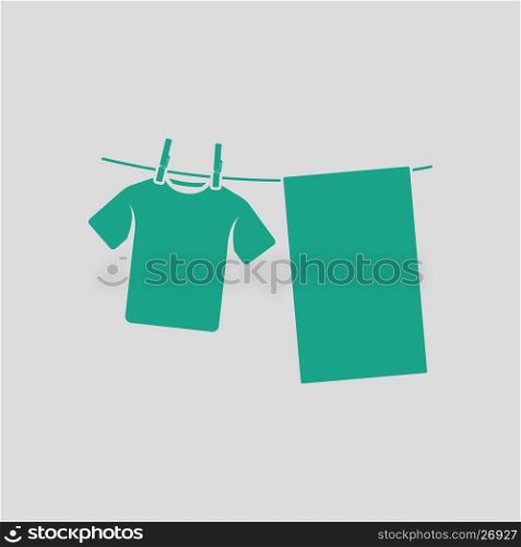 Drying linen icon. Gray background with green. Vector illustration.