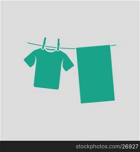 Drying linen icon. Gray background with green. Vector illustration.