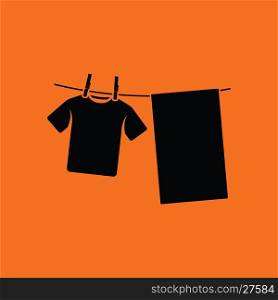Drying linen icon. Orange background with black. Vector illustration.